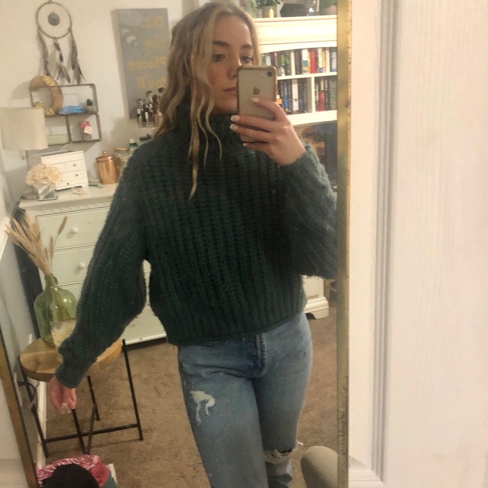H&M emerald green/blue chunky turtleneck sweater